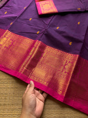 RF549 Purple shade Kanchi cotton saree with handmade thread buttas