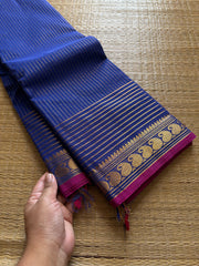 RF355 Royal Blue Shade Vaira Oosi Kanchi Cotton Saree With Small Contrast Mango Border