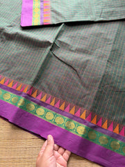 RF278 Dual Tone Dark bottle green shade Kattam / checks pattern Kanchi cotton saree