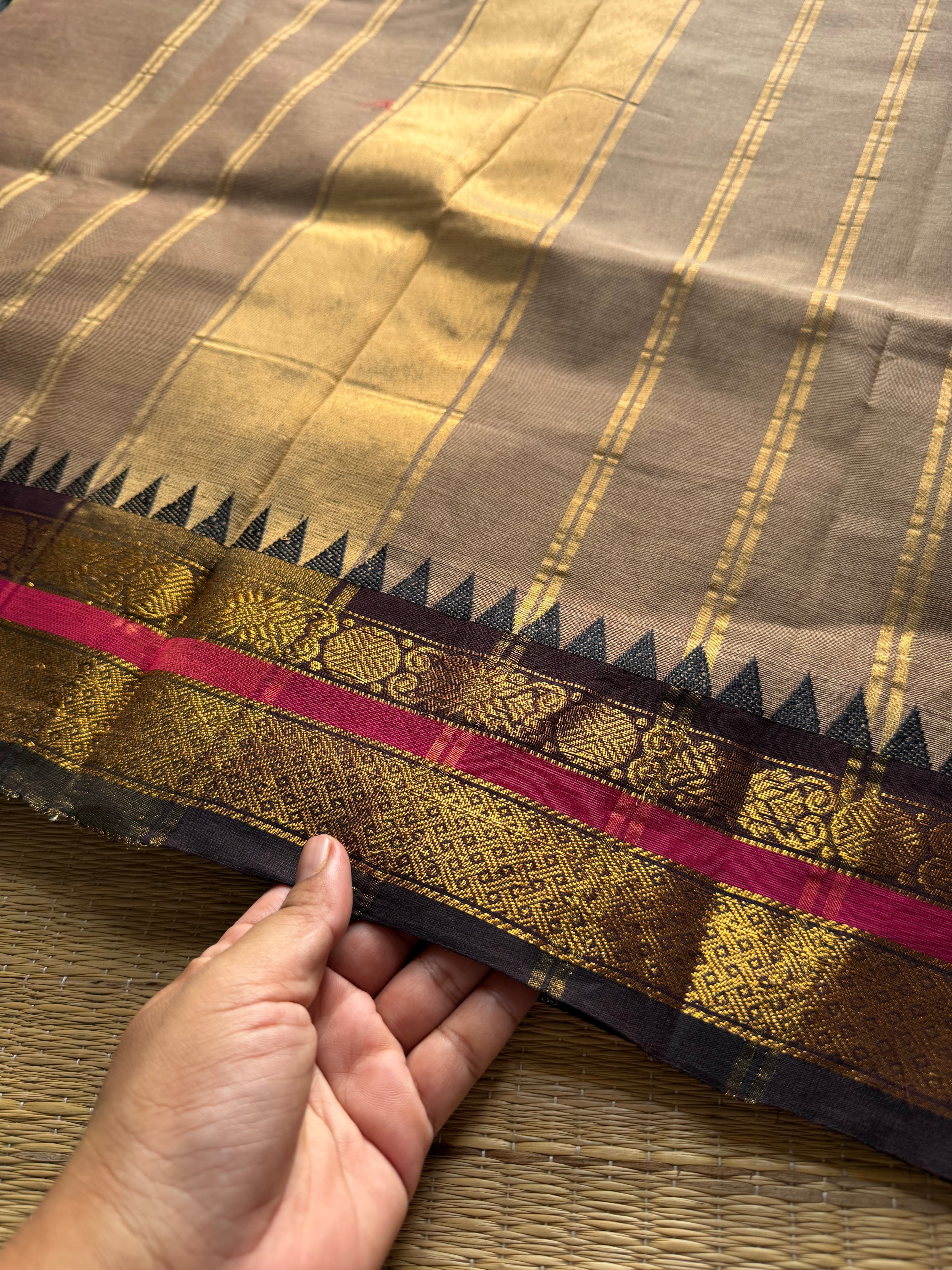 RF286 Biscuit shade Kanchi cotton saree with small Zari border