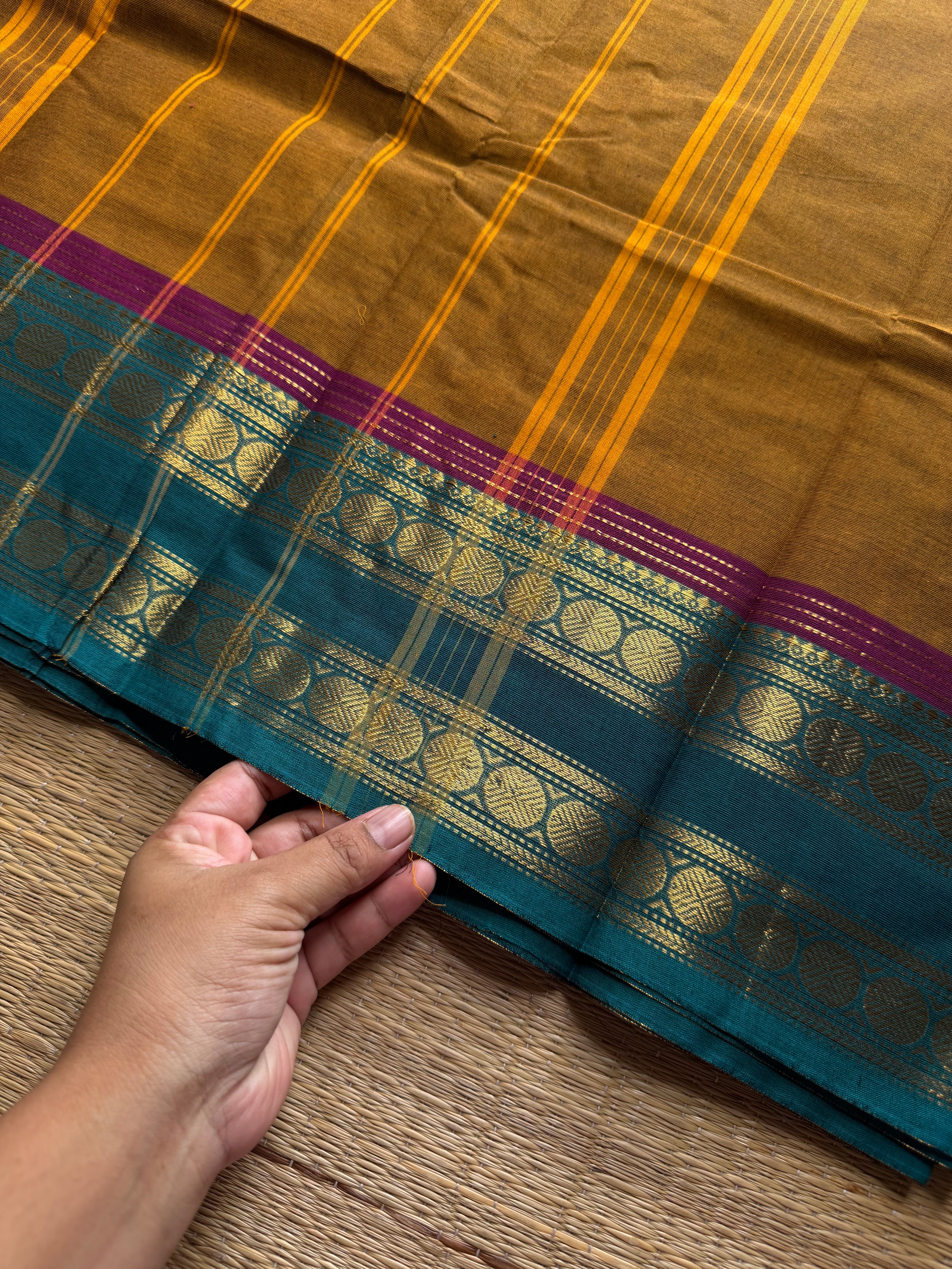 RF1245 Mustard with green combination Kanchi cotton saree