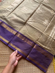 RF1376 Premium 120 count Rich Pallu Kanchi cotton saree with traditional gap border & yazhi pattern buttas ~ Beige shade
