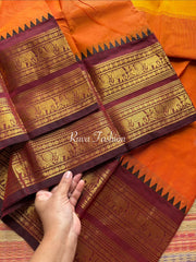 RF37 Orange With Maroon Retta Patta Border Kanchi Cotton Saree - RF37