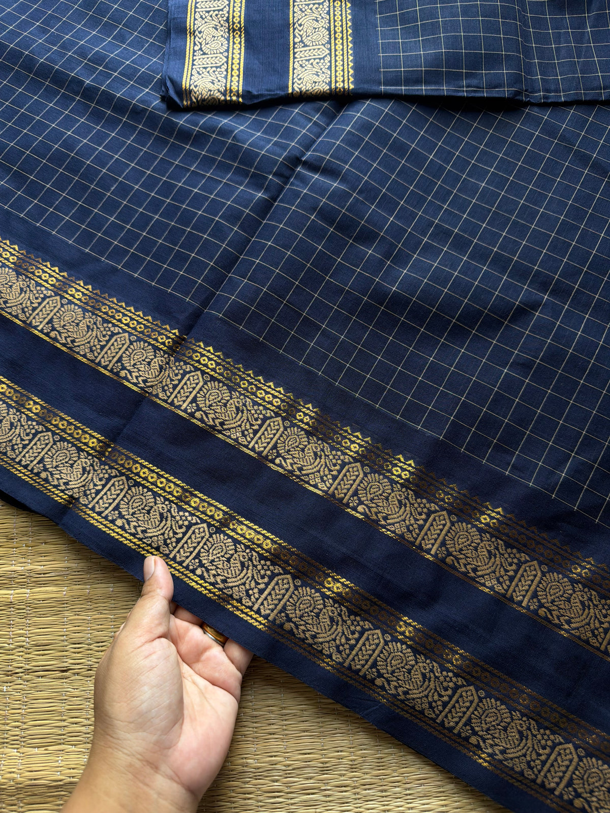 RF1023 Kattam Edition ~ Navy Blue shade Kanchi cotton checks pattern saree