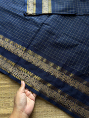RF1023 Kattam Edition ~ Navy Blue shade Kanchi cotton checks pattern saree