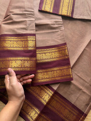 RF507 Biscuit with brown combination Kanchi cotton saree with Annam pattern gap / Rettapet border