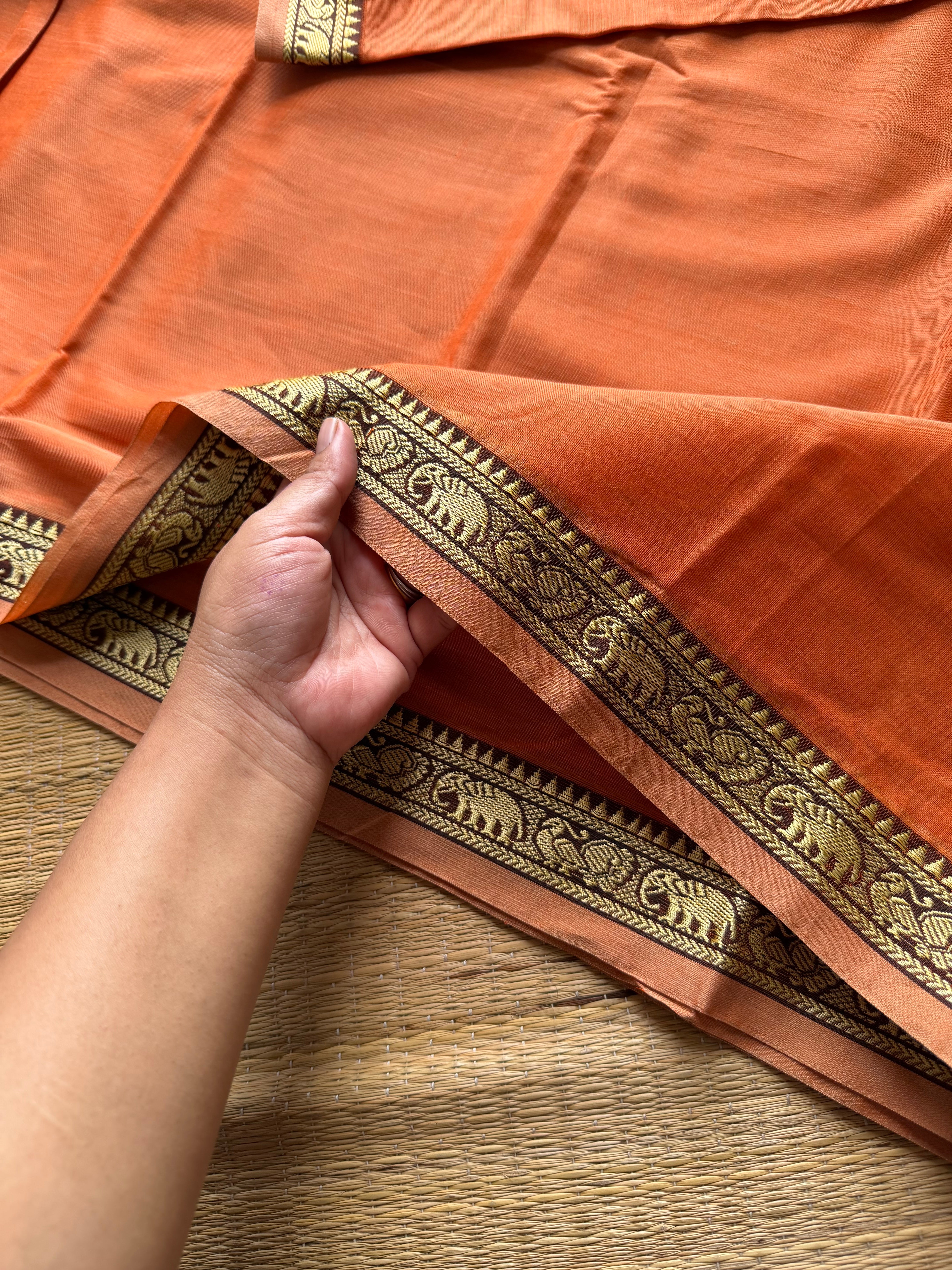RF821 Dual tone orange shade Mercerised Narayanpet cotton saree with small border