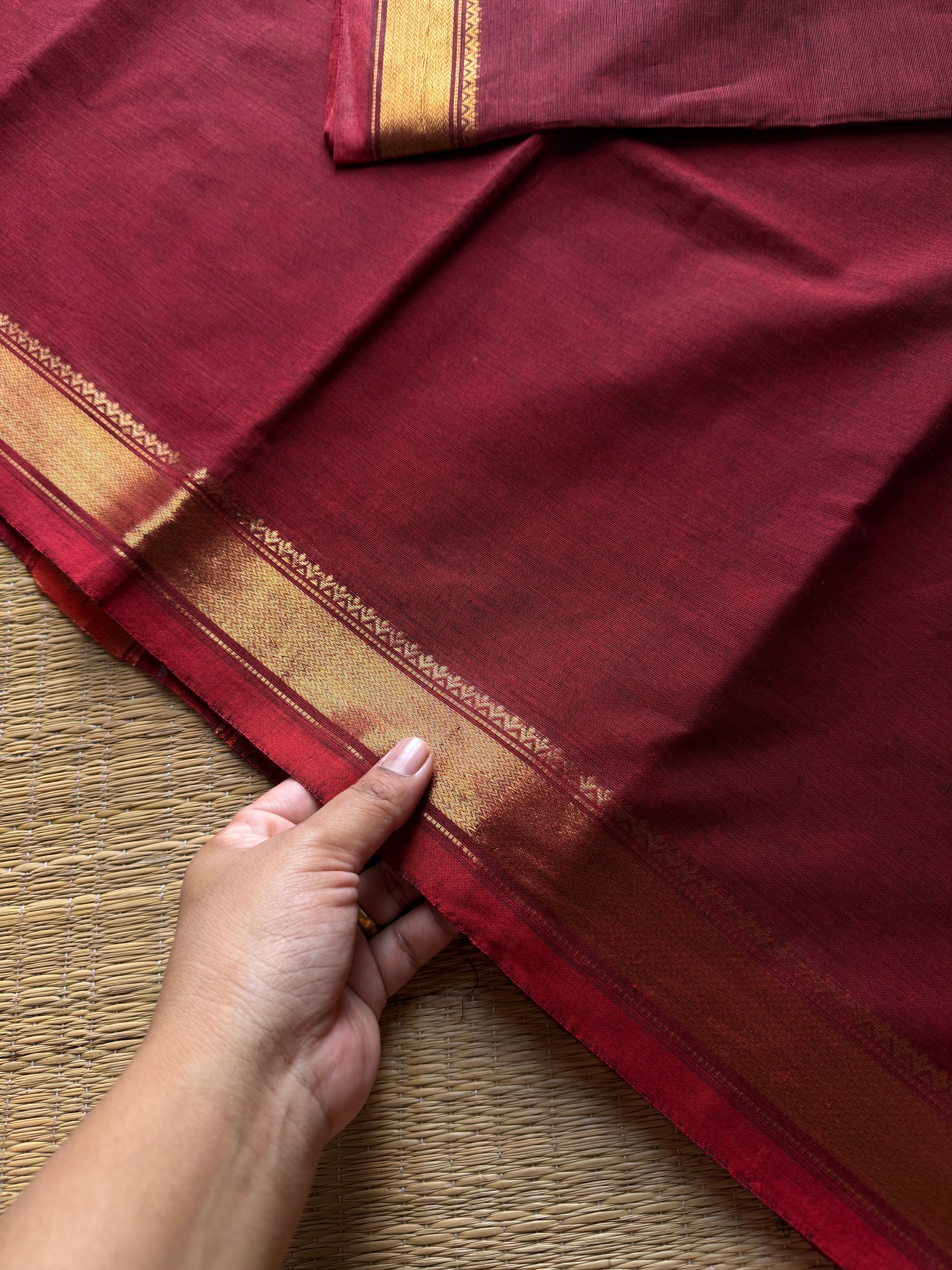 RF993 Maroon ~ Small border Kanchi cotton saree