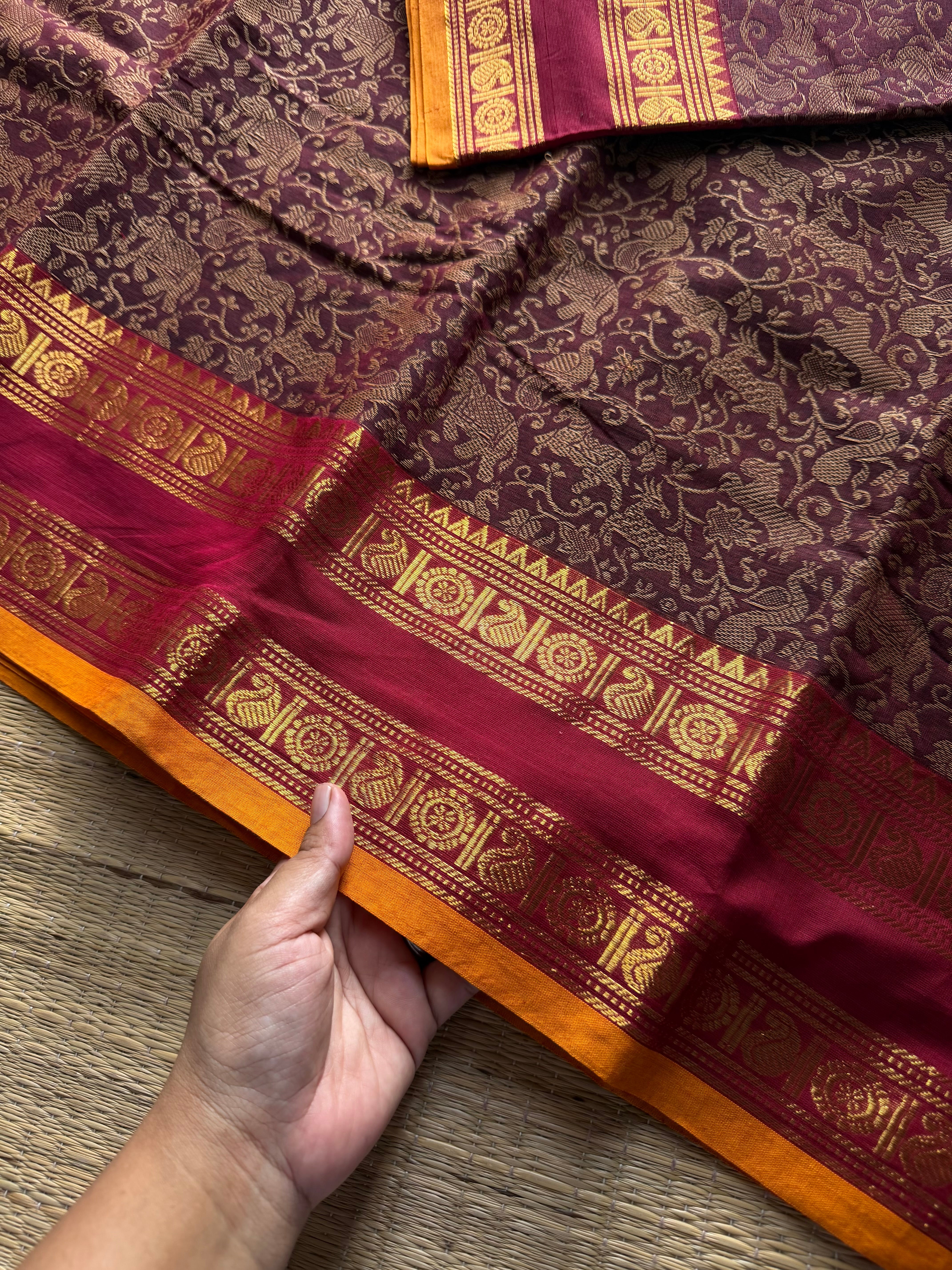 RF962 Vanasingaram pattern Kanchi cotton saree ~ Maroon