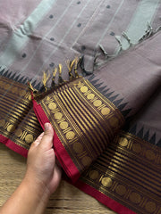 RF752 Grey shade Kanchi cotton saree with handmade thread buttas