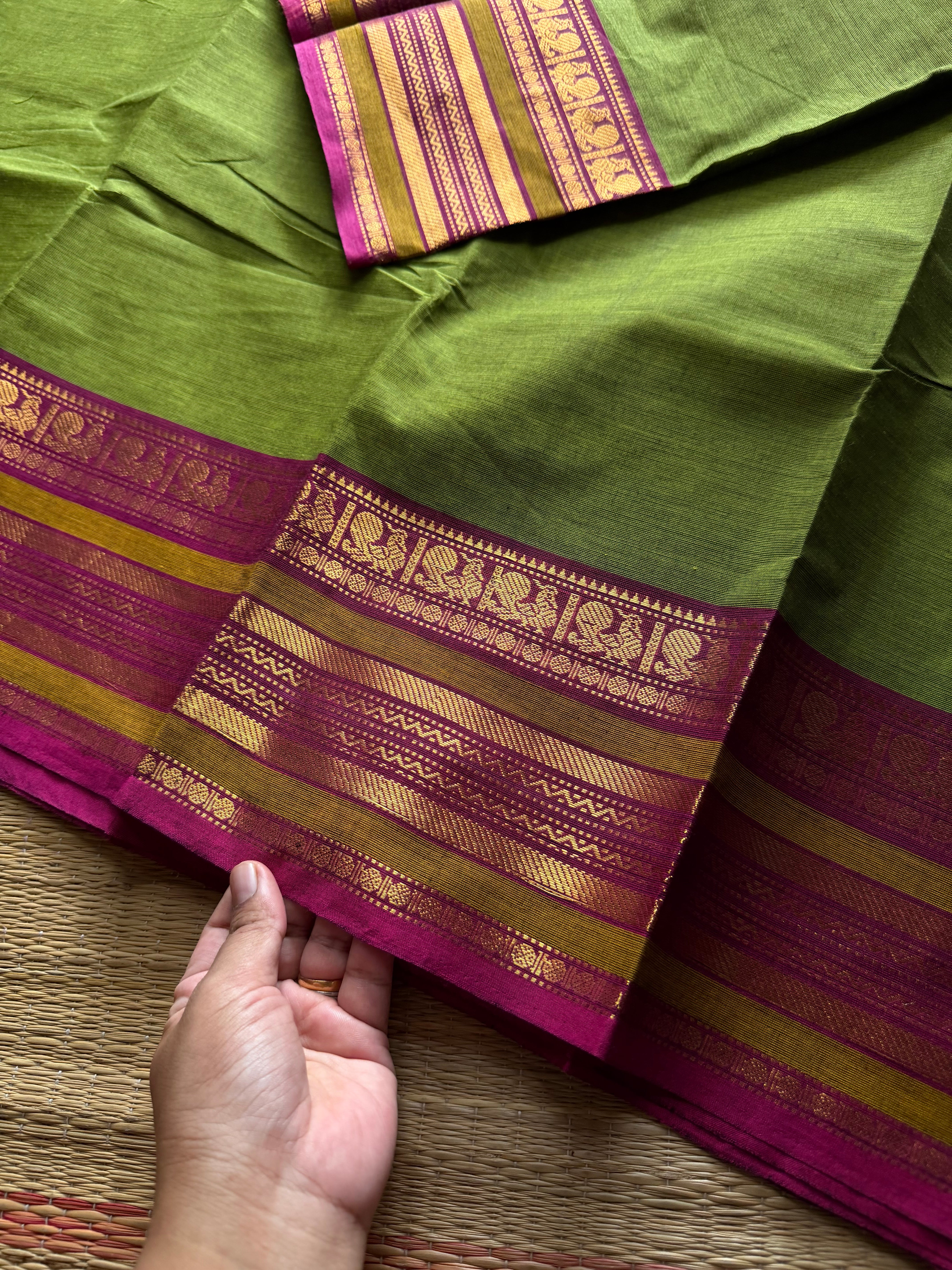 RF1298 Dual tone parrot green shade Kanchi Cotton Saree ~ Silk Saree Inspired