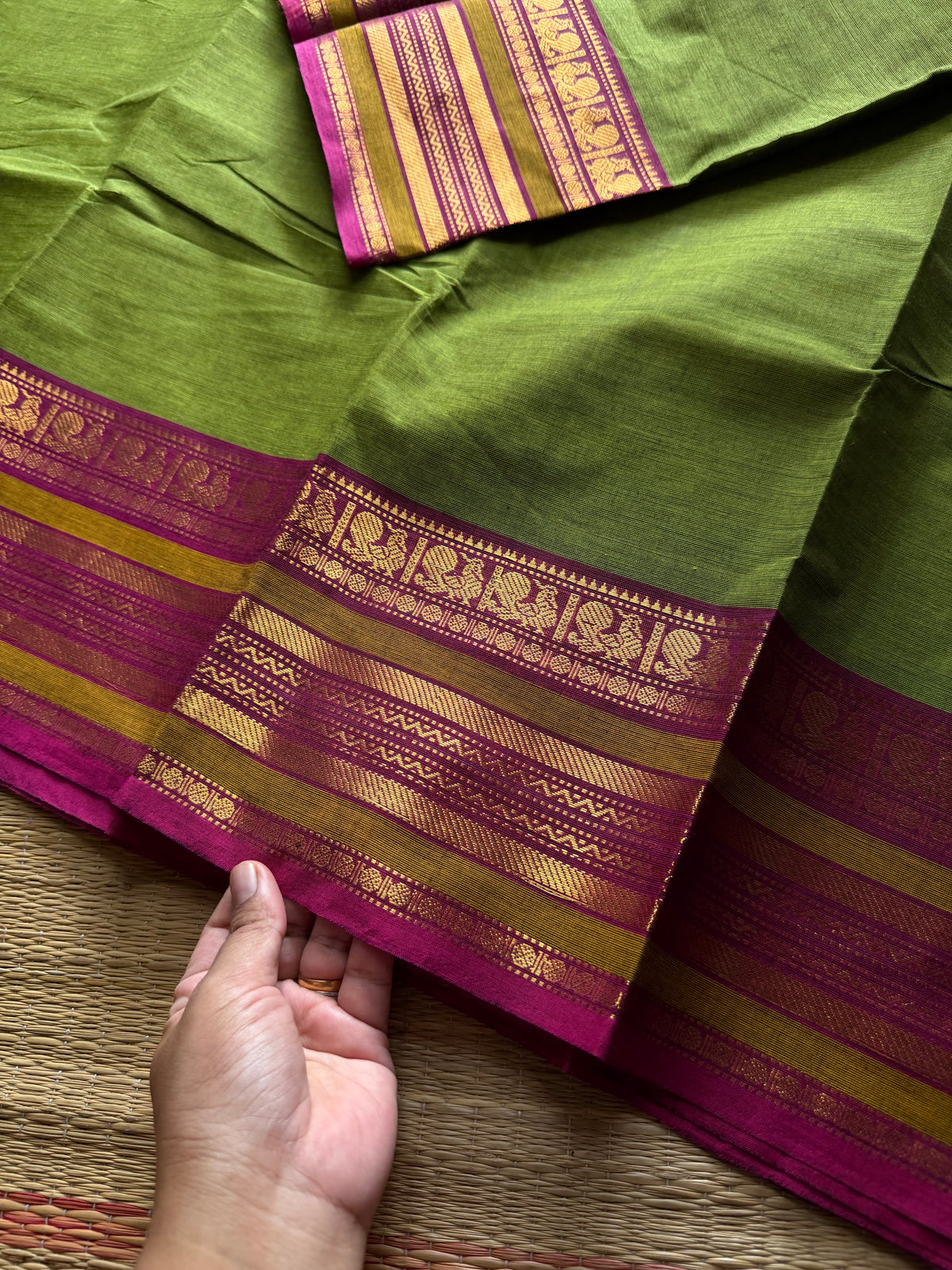 RF1298 Dual tone parrot green shade Kanchi Cotton Saree ~ Silk Saree Inspired