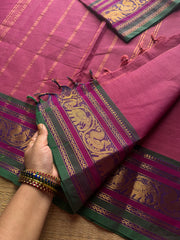 RF590 Silk saree inspired Kanchi cotton saree with Annam and elephant pattern ~ Pink Shade
