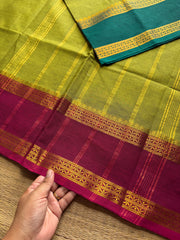 RF1228 Parrot green shade ~ Ganga Jamuna border Kanchi cotton saree