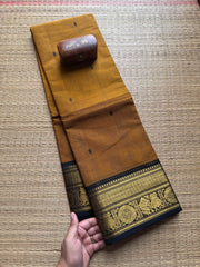 Mustard With Black Kanchi Cotton Saree With Handmade Thread Buttas