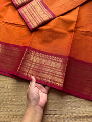 RF600 Orange with maroon combination Kanchi cotton saree