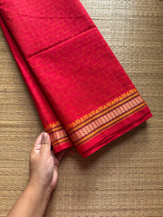 Small Thread border Kanchi cotton. Saree ~ Red