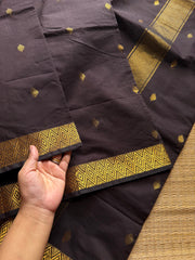 RF564 Monotone Dark coffee brown shade Maheswari semi silk cotton saree