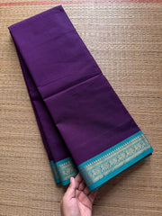 RF392 Purple with sky blue combination small border Kanchi cotton saree