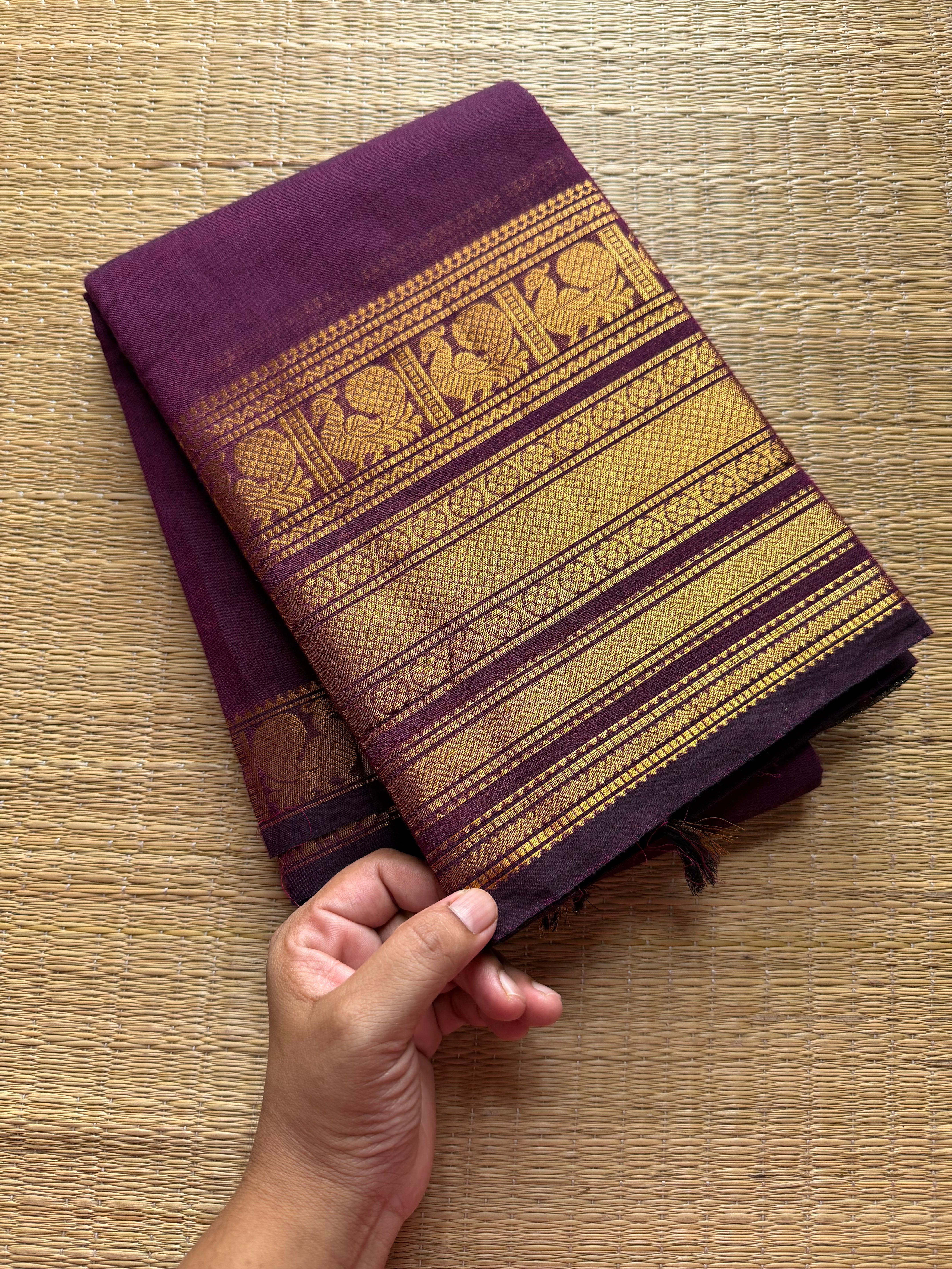 RF277 Monotone Deep Purple Shade Kanchi Cotton Saree With Silk Saree Inspired Varisaipet Border