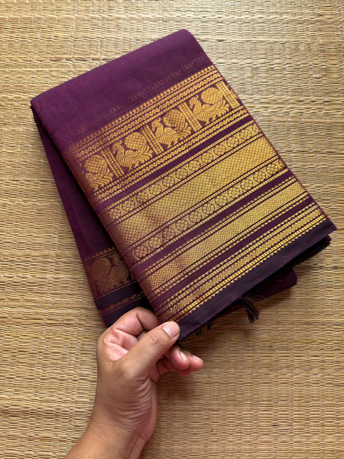 RF277 Monotone Deep Purple Shade Kanchi Cotton Saree With Silk Saree Inspired Varisaipet Border