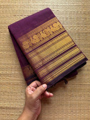 RF277 Monotone Deep Purple Shade Kanchi Cotton Saree With Silk Saree Inspired Varisaipet Border