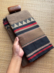 Grey Mercerised Narayanpet Cotton Saree With Long Border