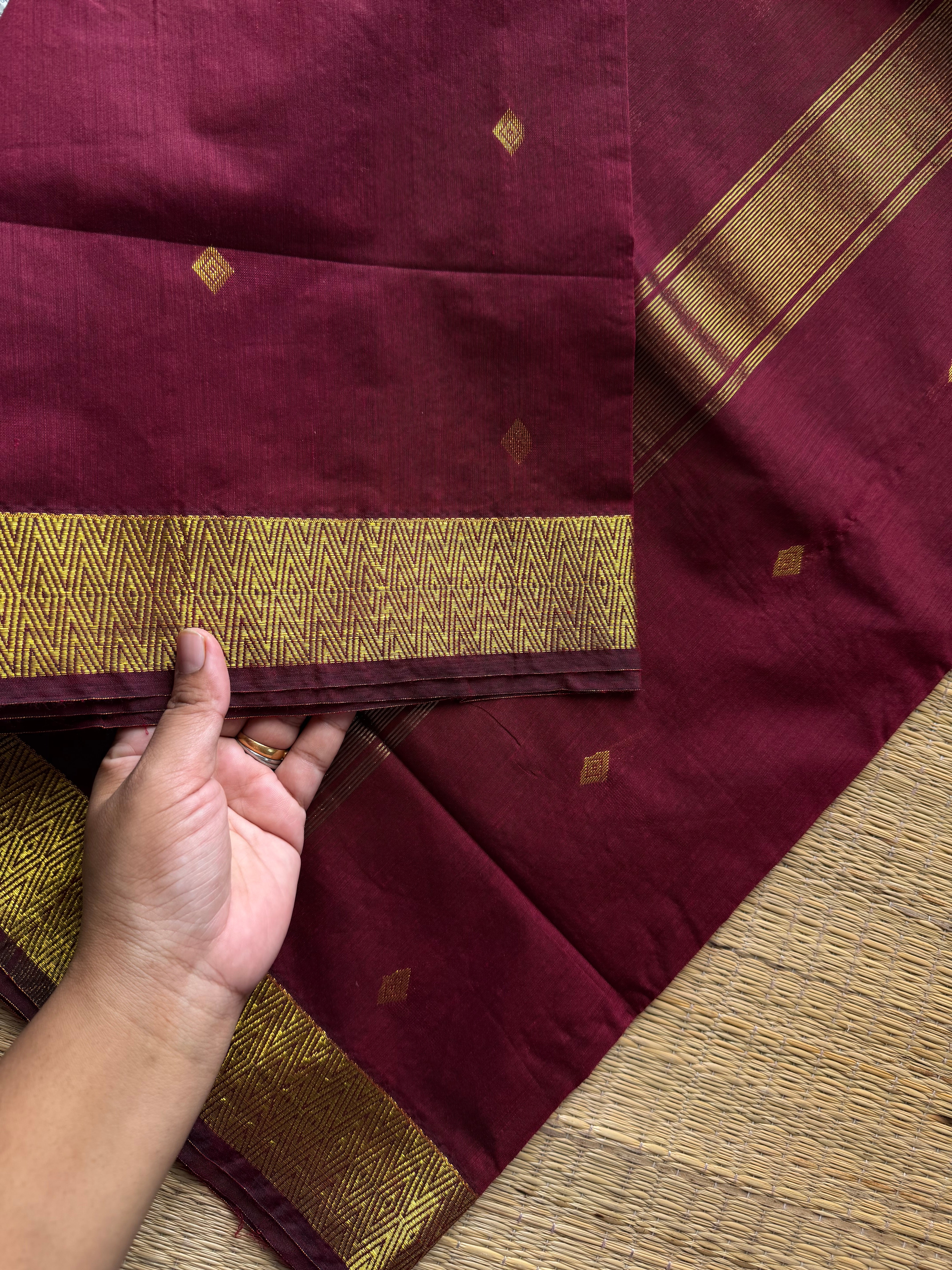 RF1220 Monotone Maroon shade Maheswari semi silk cotton saree
