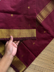 RF1220 Monotone Maroon shade Maheswari semi silk cotton saree