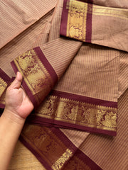 RF501 Biscuit shade with coffee brown combination Vairaoosi pattern Kanchi cotton saree