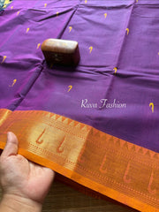 RF48 Purple with orange shade paithani border Kanchi cotton saree with handmade thread buttas