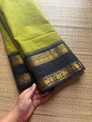 RF512 Green with black combination Kanchi cotton saree With Annam & mango Pattern Gap Border
