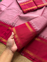 Baby pink with with reddish pink combination vintage border Podikattam Kanchi cotton saree