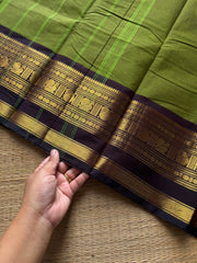 RF1076 Green with brown combination Kanchi cotton saree