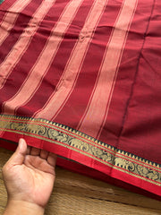 RF319 Maroon Mercerised Narayanpet Cotton Saree With Small Annam and elephant pattern border