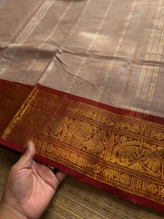 RF678 Beige shade Kanchi cotton saree with silk saree inspired Annam and elephant pattern border