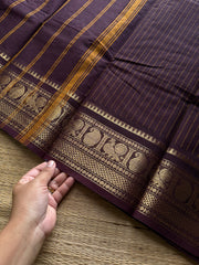 RF1258 Deep coffee brown ~ Kanchi cotton saree with stripped lines pattern