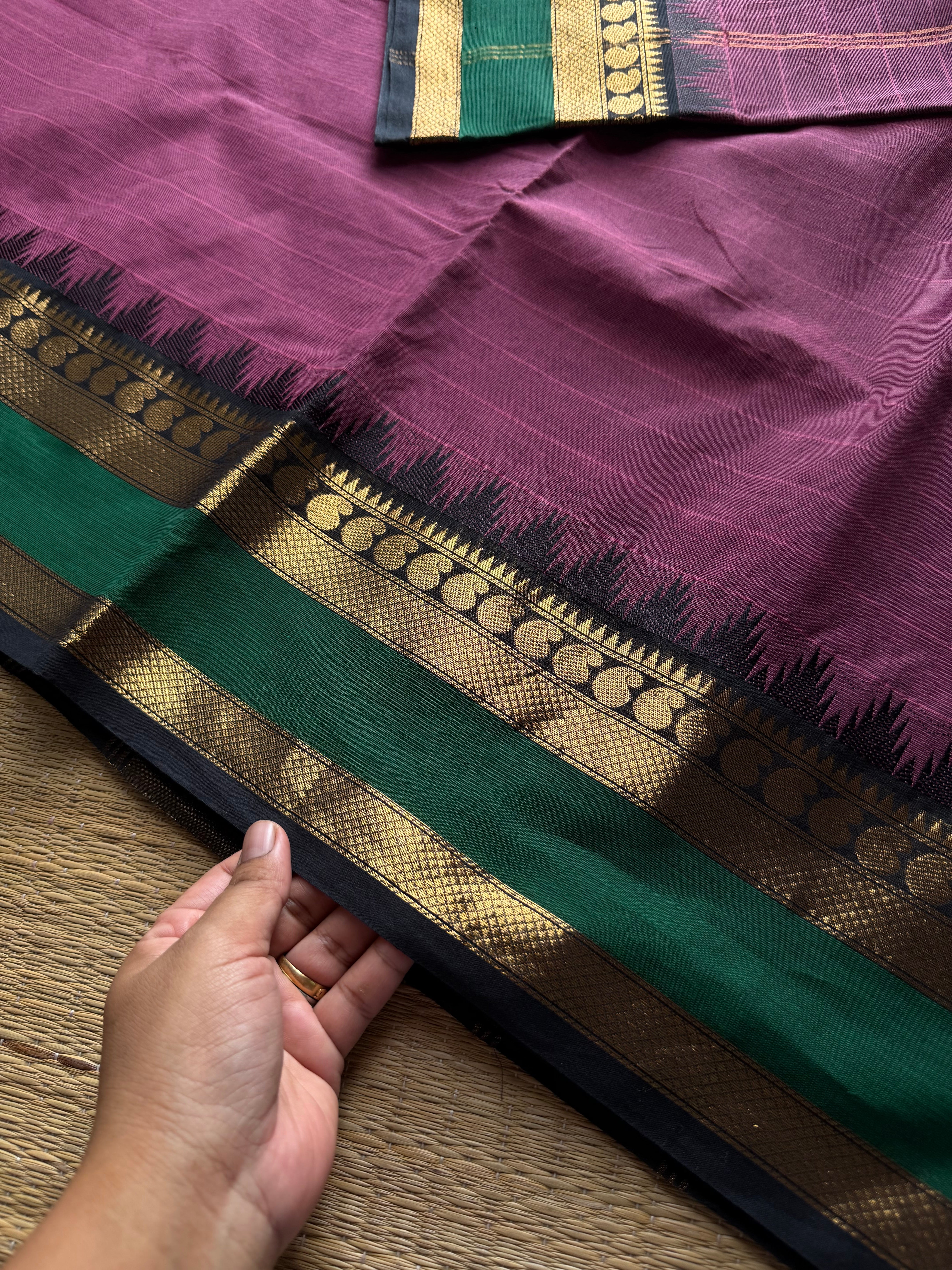 RF970 Grape shade Kanchi cotton saree with Thazhampoo pattern pattern