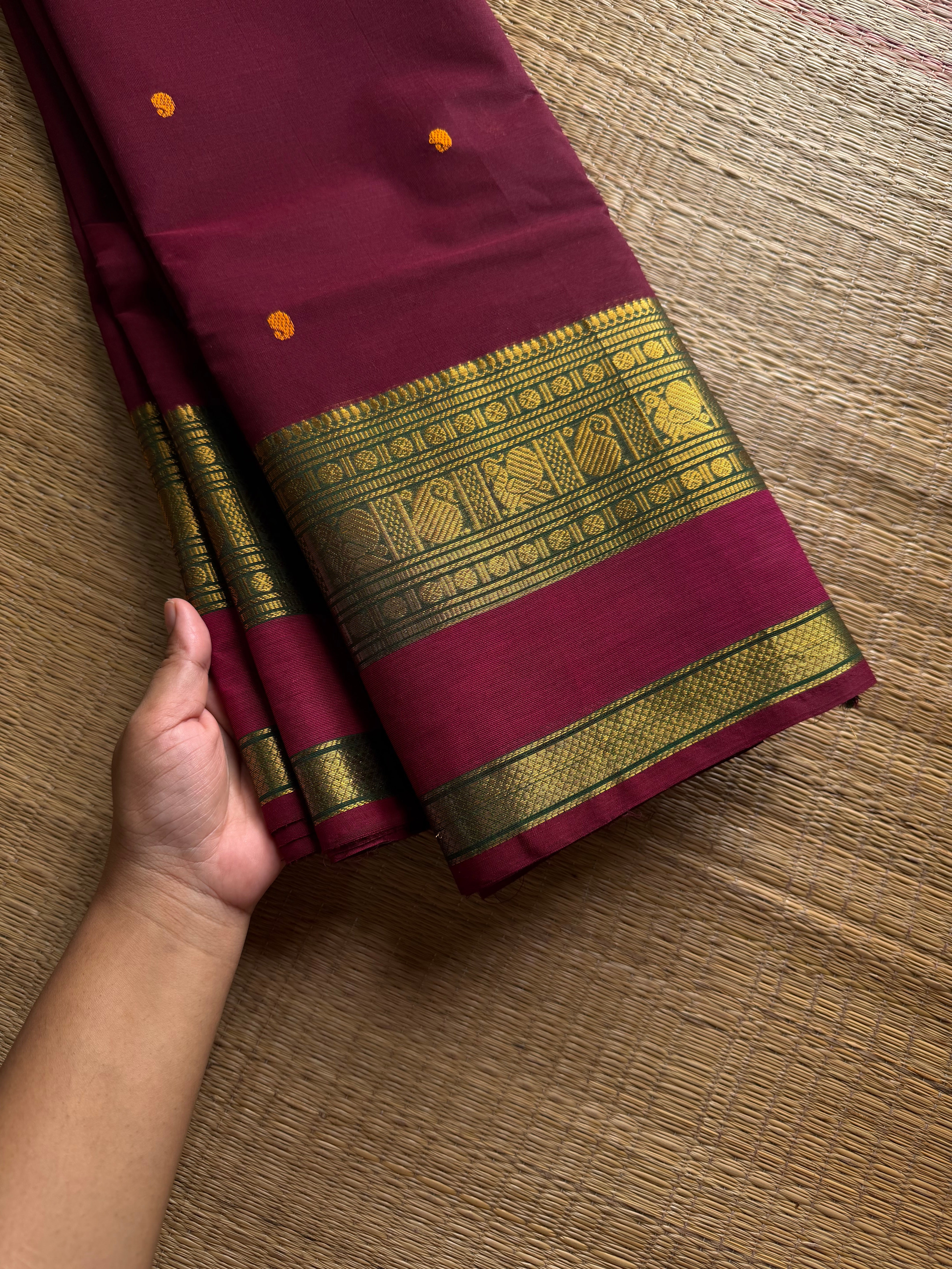 RF1331 Dark magenta pink ~ Kanchi cotton Rettapet border saree