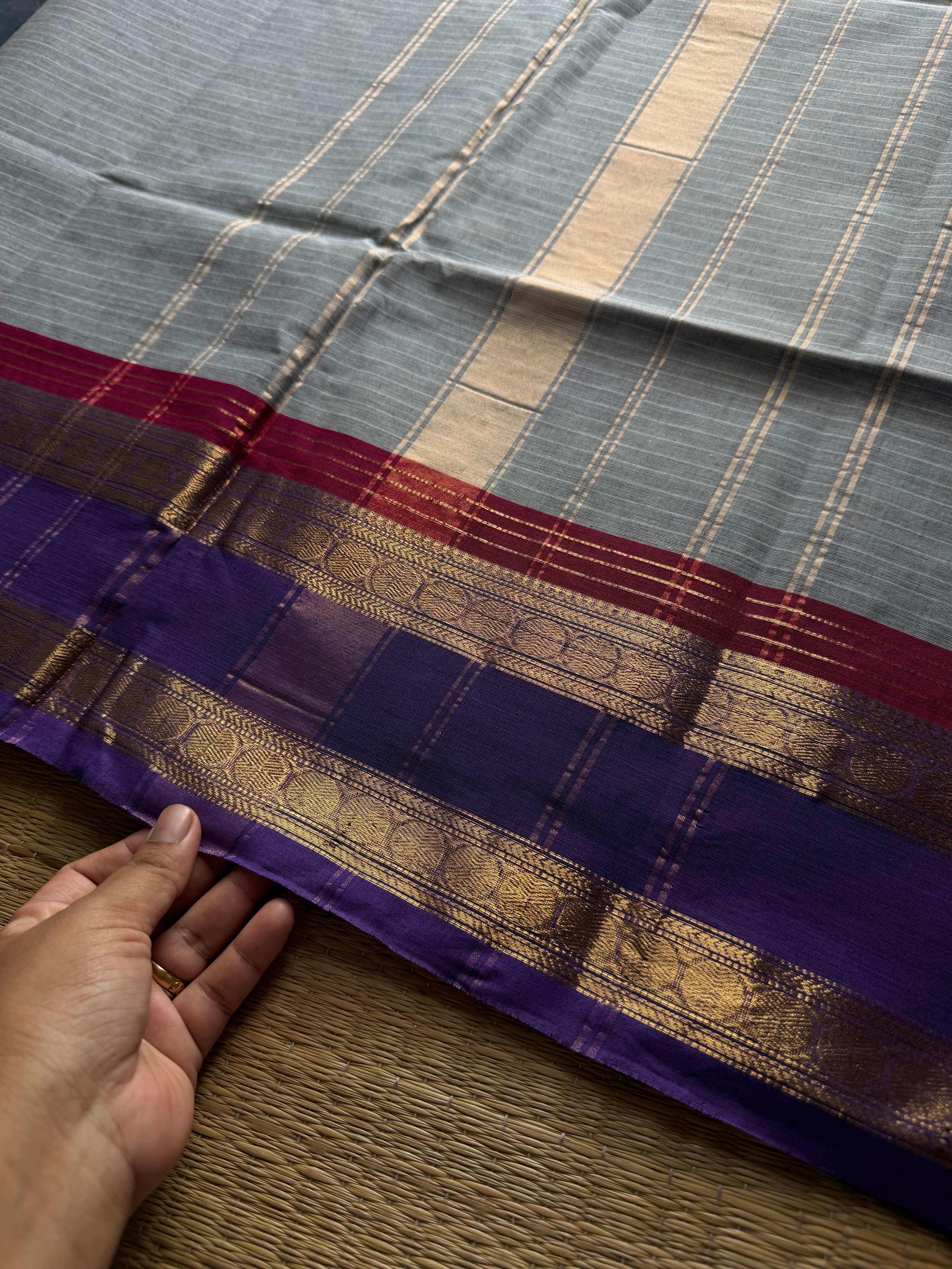 RF958 Grey shade Kanchi cotton saree with unique contrast border