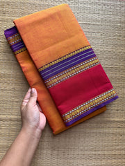 RF1094 Dark Mango shade ~ vintage style gap border mercerised Narayanpet cotton saree