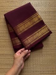 RF502 Deep maroon Kanchi cotton saree with Rettapet Annam pattern border