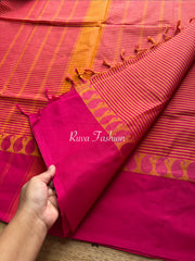 RF14 dual tone orange with pink soft Kanchi cotton saree with thread border - RF14