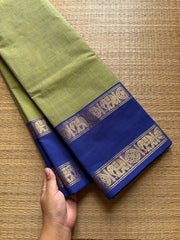 RF687 Dual tone Apple green with royal blue combination gap border Kanchi cotton saree