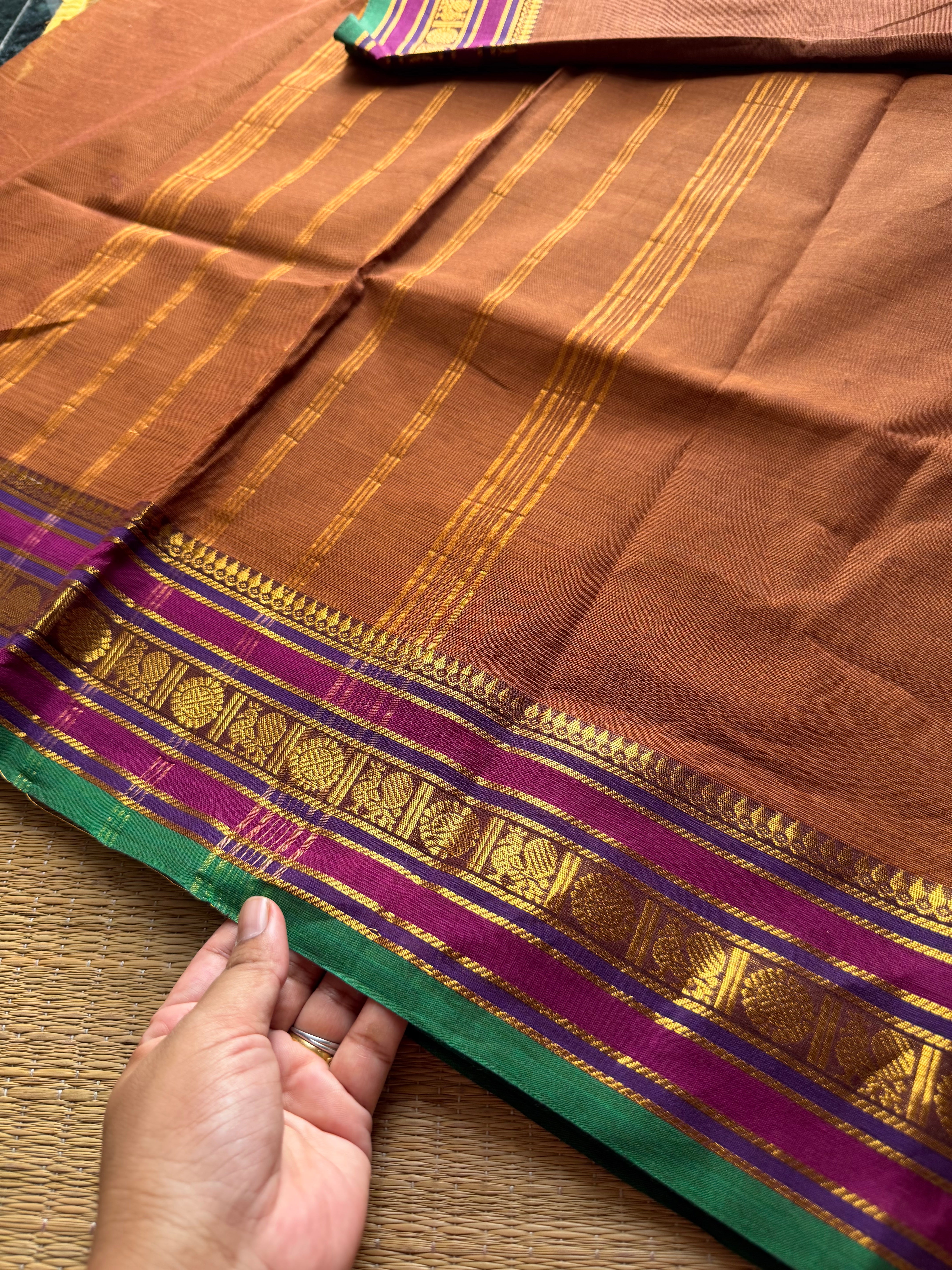 RF689 Silk Saree Inspired Kanchi Cotton saree ~ Honey shade