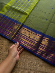 RF1020 Dual tone green shade Kanchi cotton saree with handmade thread buttas