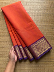 RF475 Orange with contrast purple combination Kanchi cotton saree
