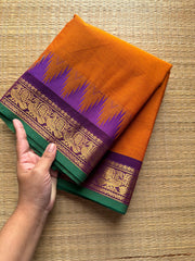 RF207 Orange with purple combination Kanchi cotton saree with Thazhampoo border