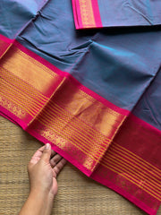 RF1007 Dual tone greyish blue ~ Kanchi cotton saree