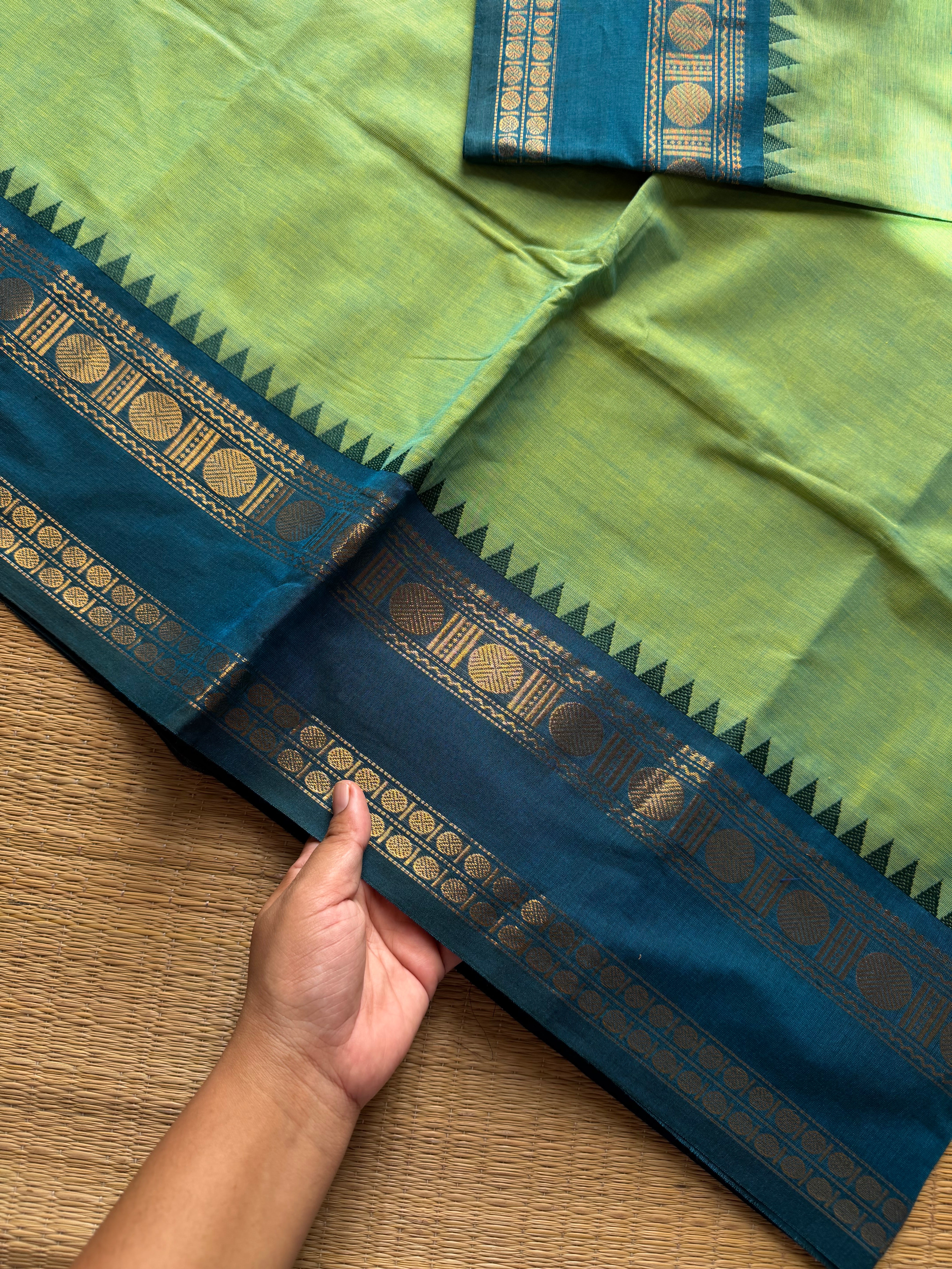 RF1116 Apple green shade Kanchi cotton saree